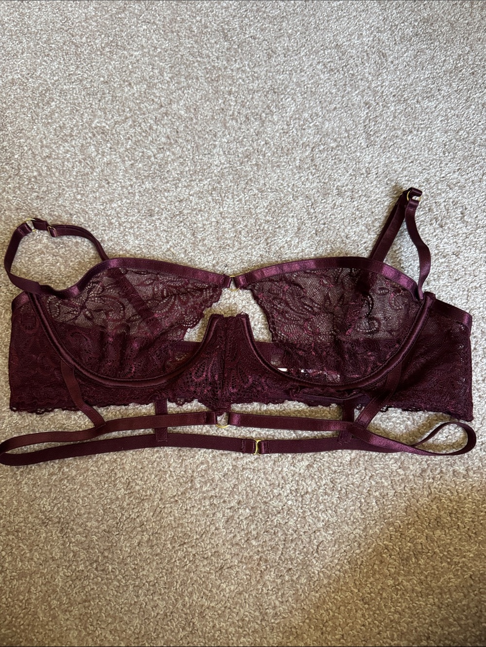 Sheer Lace Underwire Bralette in Burgundy